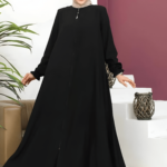 Tesettür Siyah Fermuarlı Cepli Salaş Medine İpeği Mevlana Ferace