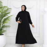 Tesettür Giyim Siyah Boydan Fermuarlı Çıtçıtlı Rabia Ferace MF-1709