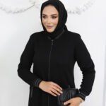 Tesettür Siyah Fermuarlı Spor Giy Çık Büyük Beden Ferace